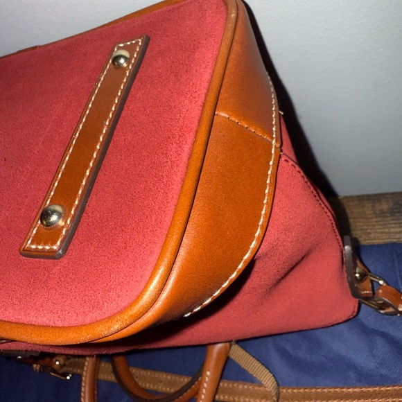 Dooney & Bourke Red suede & Brown leather Satchel w/shoulder strap and dust bag - Picture 12 of 13